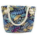 Rope Handle Bag - Teal And Blue Flowers
