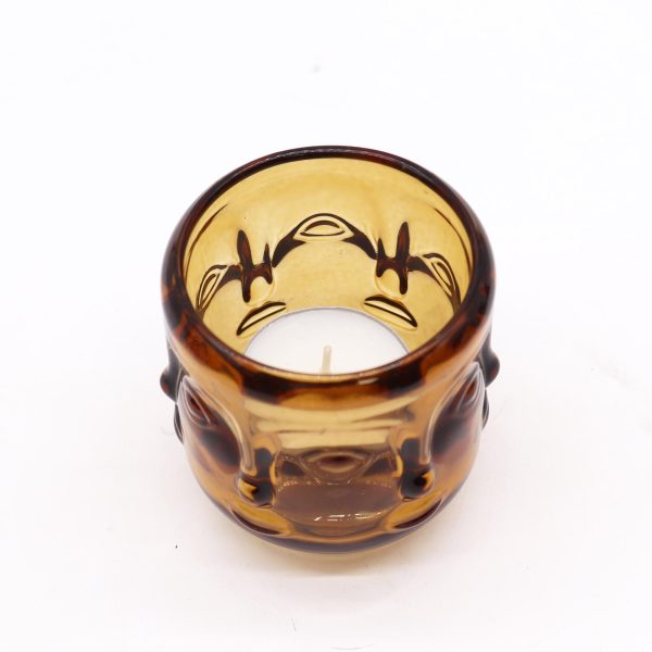 Buddha Faces Candle Jar - Antique Amber - Image 2