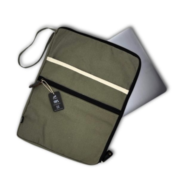 Canvas Large Laptop Pouch - Olive - 30x40cm - Image 5