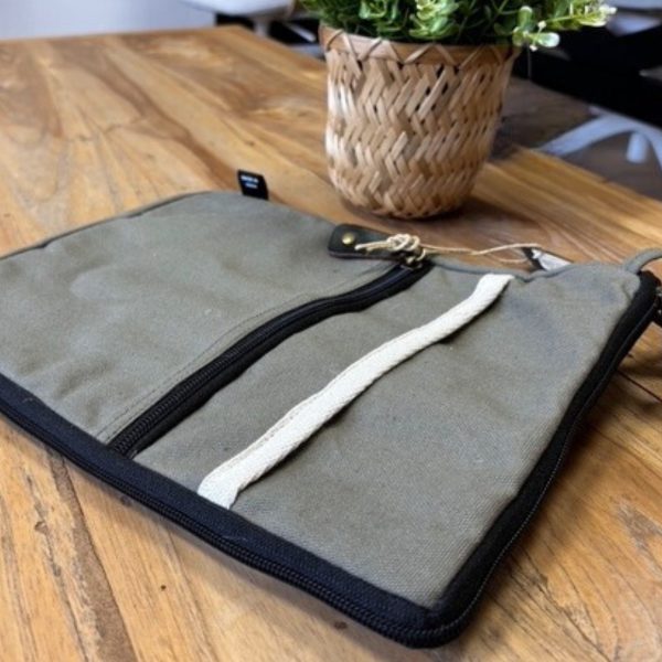 Canvas Travel Laptop Pouch - Olive - 24x33cm - Image 6