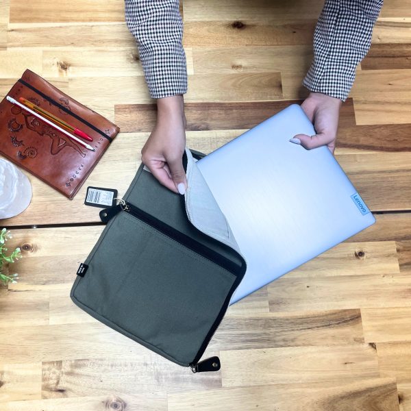 Canvas Travel Laptop Pouch - Olive - 24x33cm - Image 3