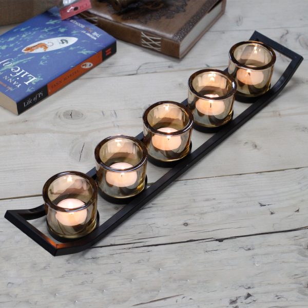 Centrepiece Iron Votive Candle Holder - 5 Cup Ledge - Image 3