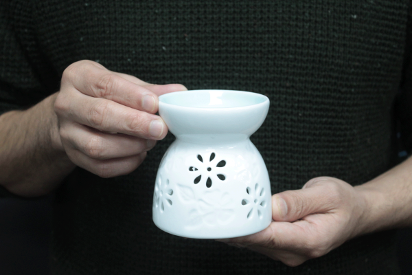 Classic White Oil Burner - Floral with Teal Well - Image 2