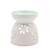 Classic White Oil Burner - Floral with Teal Well