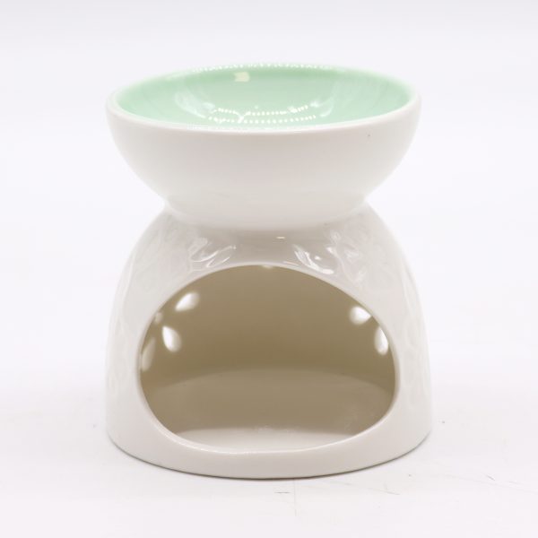 Classic White Oil Burner - Floral with Teal Well - Image 3