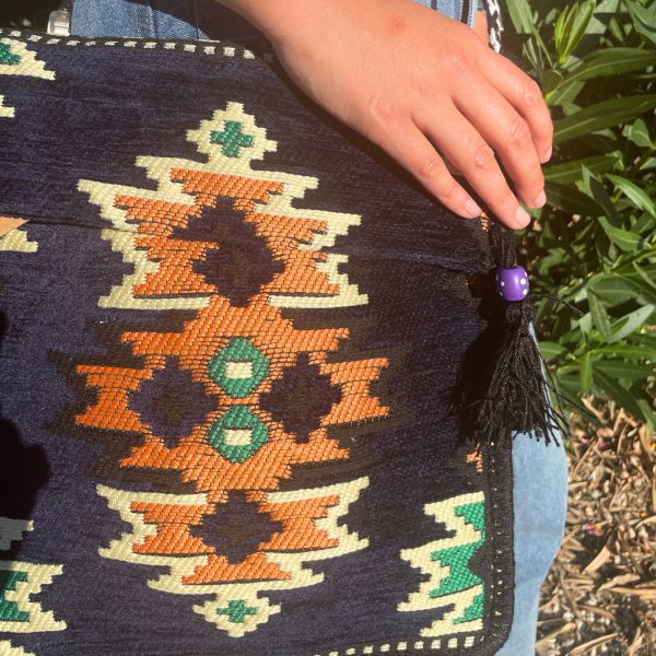 Dark Navy Kilim Messenger Festival Bag - Image 3