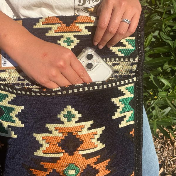 Dark Navy Kilim Messenger Festival Bag - Image 4