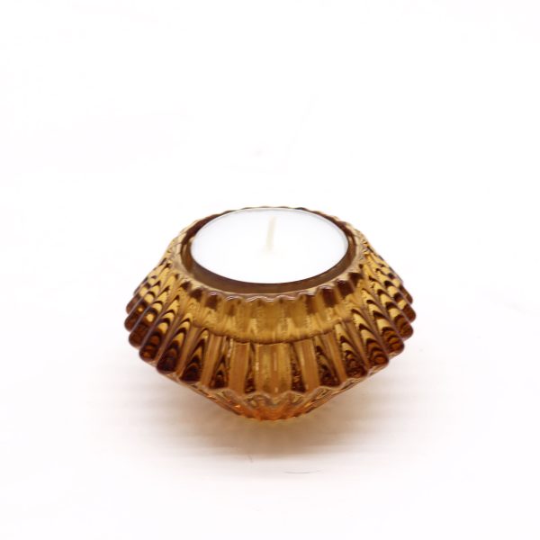 Flower Flip Dinner Candle / Tealight Holder - Antique Amber - Image 3