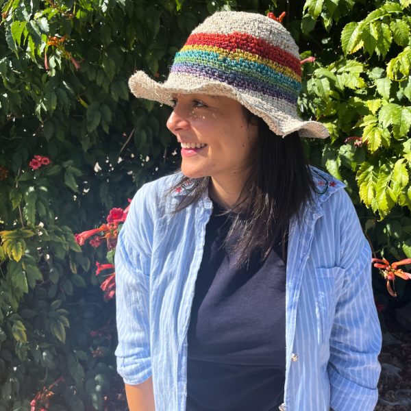 Hand-Knited Hemp & Cotton Boho Festival Hat - Rainbow - Image 4