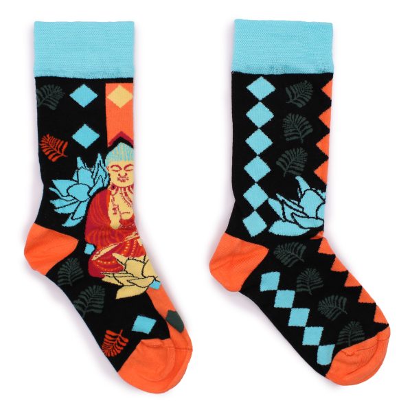 Hop Hare Bamboo Socks - Blue Buddha & Lotus¬†S/M - Image 2
