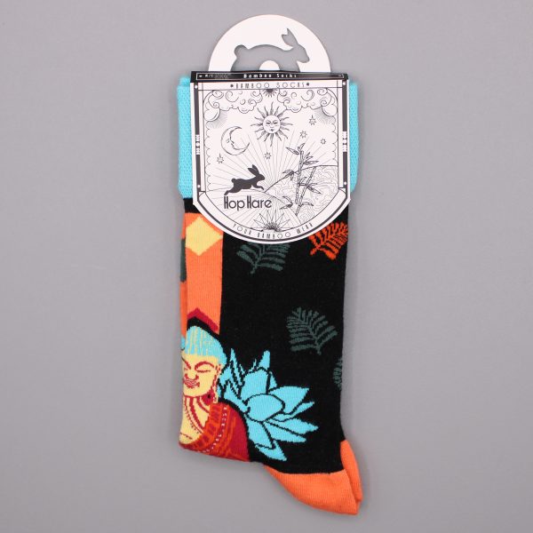 Hop Hare Bamboo Socks - Blue Buddha & Lotus¬†S/M - Image 3