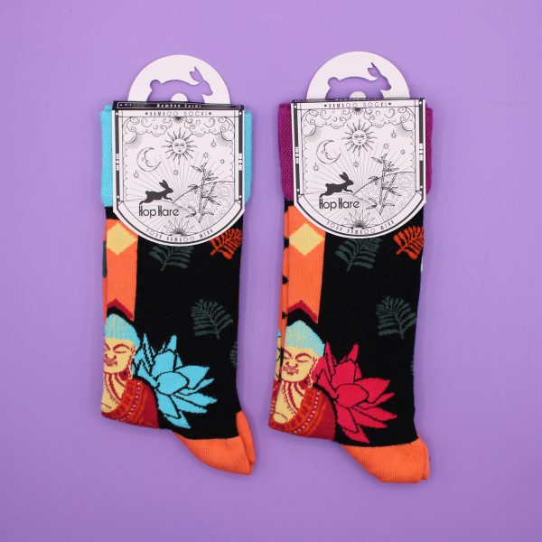Hop Hare Bamboo Socks - Blue Buddha & Lotus¬†S/M - Image 5