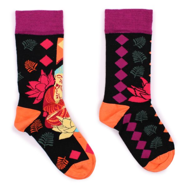 Hop Hare Bamboo Socks - Purple Buddha & Lotus S/M - Image 2