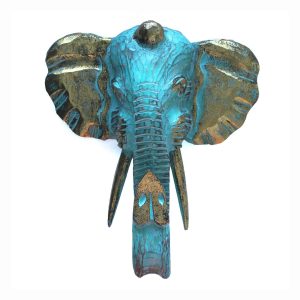 Wholesale Large Elephant Head in a captivating Gold & Turquoise finish