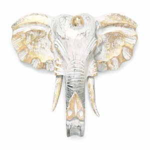 Elephant Head in Gold & Whitewash is a majestic symbol of wisdom