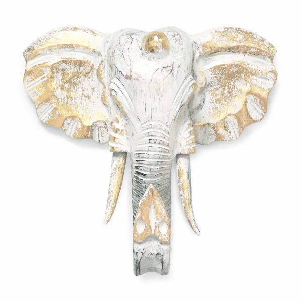 Elephant Head in Gold & Whitewash is a majestic symbol of wisdom