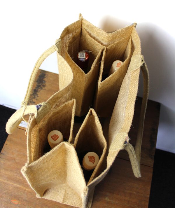 Large Jute Shopping Bag with Bottle holders - Image 4