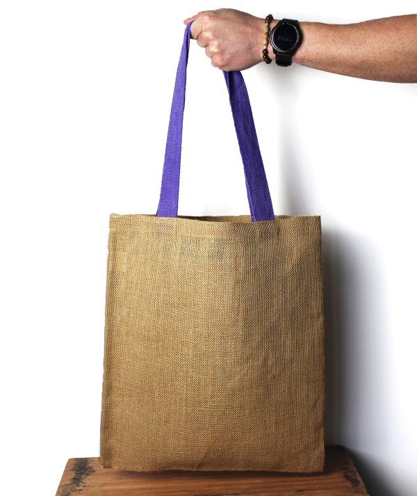 Large Jute Tote Bag - 5 assorted colour handles - Image 4