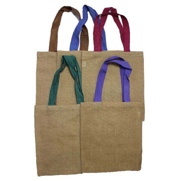 Large Jute Tote Bag - 5 assorted colour handles