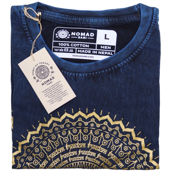 Large Stone Washed T-Shirt - Mandala - Blue - Image 3