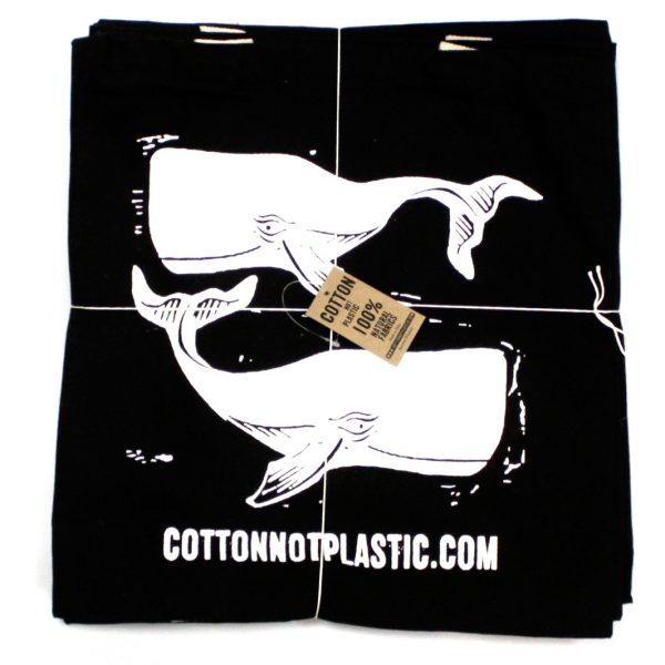 Lrg Black 8oz Cotton Bag 38x42cm - WHALES - WHITE - Image 2