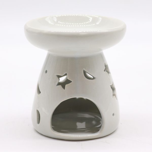 Lrg Classic White Oil Burner - Moon & Star - Image 2