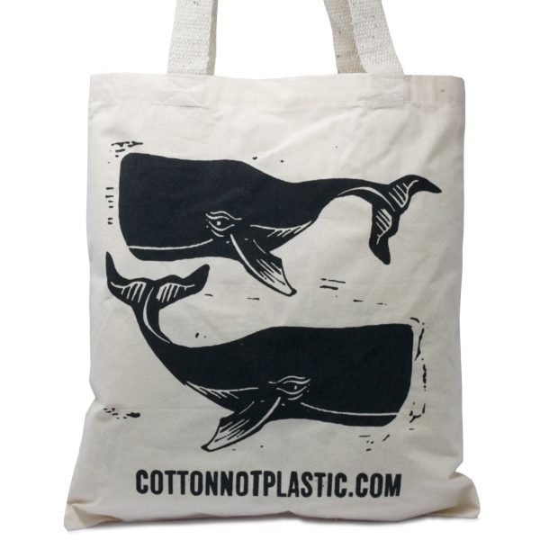 Lrg Natural 6oz Cotton Bag 38x42cm - WHALES - Image 2