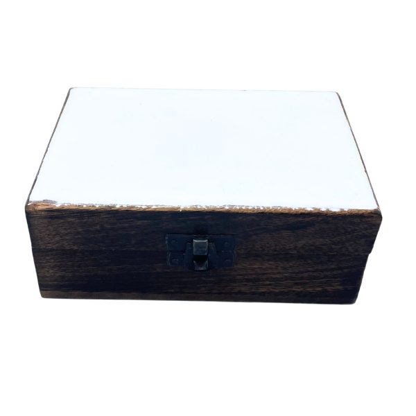 Introducing our elegant Wholesale Medium Ceramic Glazed Wood Box - White