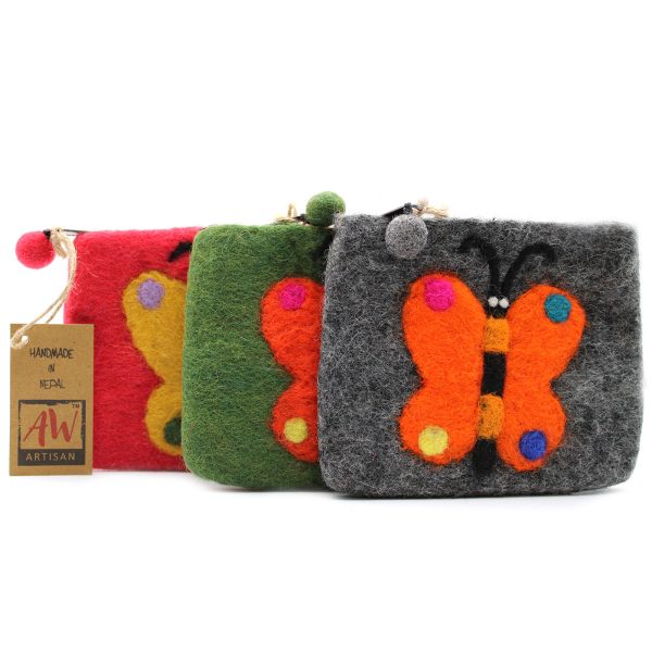 Natural Felt Zipper Pouch (asst) - Big Butterfly - Image 2