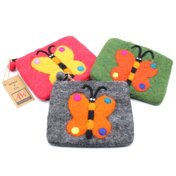 Natural Felt Zipper Pouch (asst) - Big Butterfly - Image 3