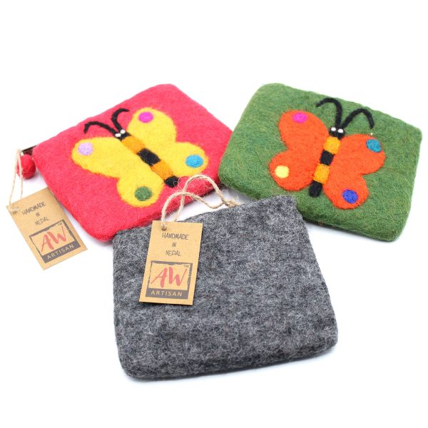 Natural Felt Zipper Pouch (asst) - Big Butterfly - Image 4