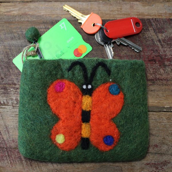 Natural Felt Zipper Pouch (asst) - Big Butterfly - Image 6