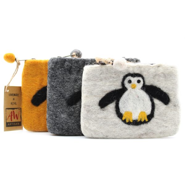 Natural Felt Zipper Pouch (asst) - Cute Penguin - Image 2