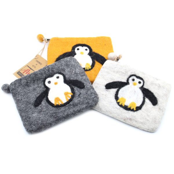 Natural Felt Zipper Pouch (asst) - Cute Penguin - Image 3
