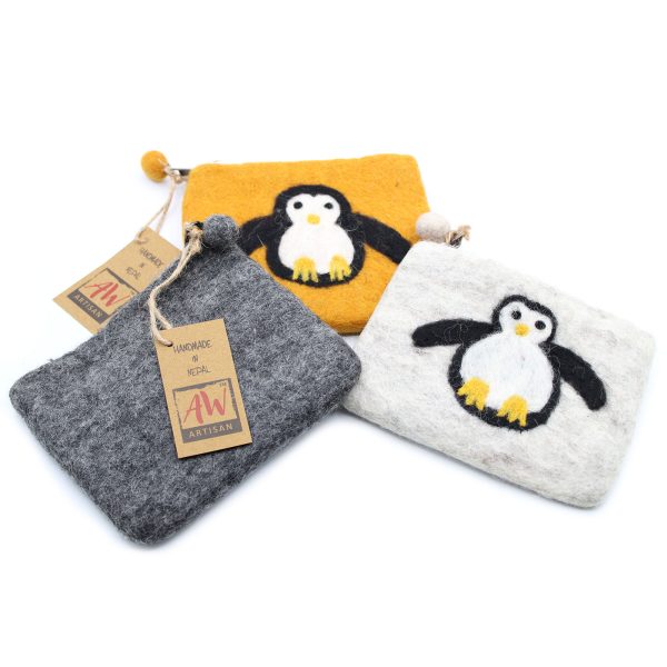 Natural Felt Zipper Pouch (asst) - Cute Penguin - Image 4