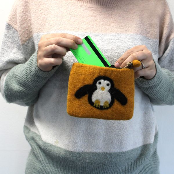 Natural Felt Zipper Pouch (asst) - Cute Penguin - Image 7
