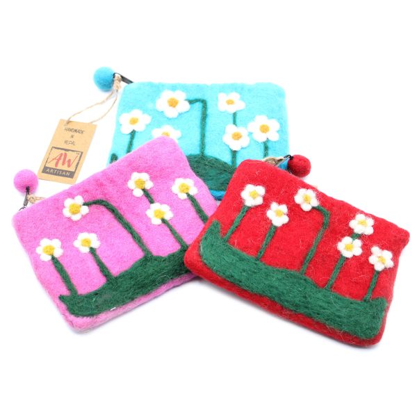 Natural Felt Zipper Pouch (asst) - Flower Garden - Image 3