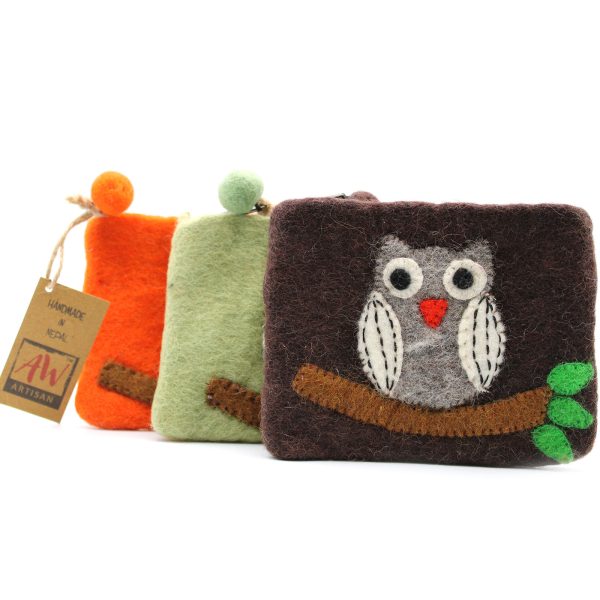 Natural Felt Zipper Pouch (asst) - Owl on Branch - Image 2