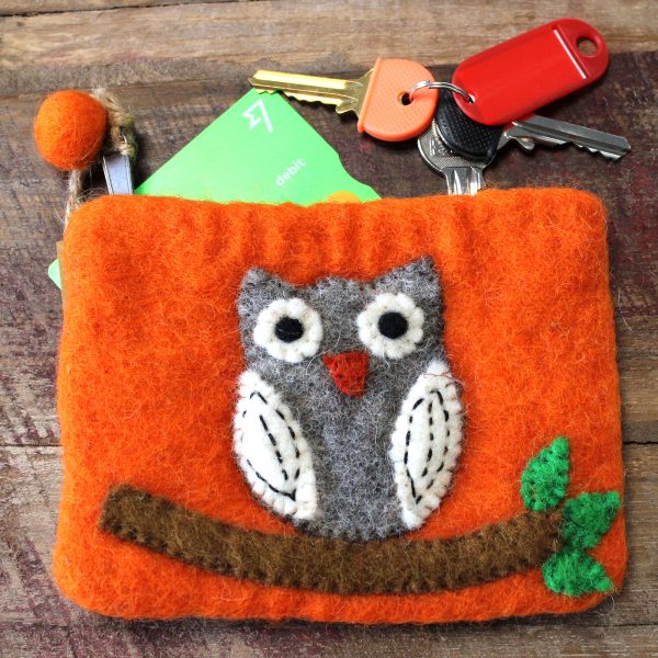 Natural Felt Zipper Pouch (asst) - Owl on Branch - Image 5
