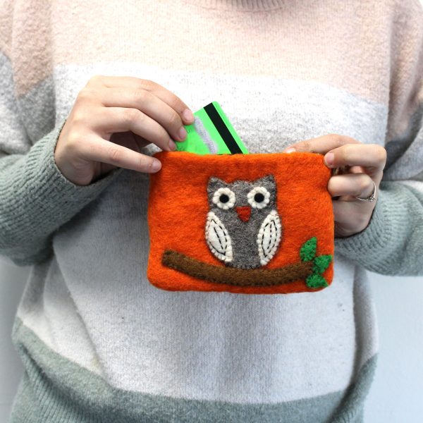 Natural Felt Zipper Pouch (asst) - Owl on Branch - Image 6
