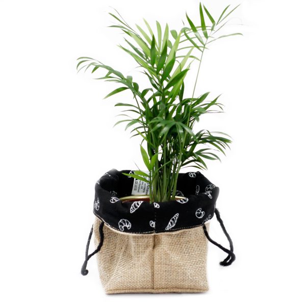 Natural Jute Cotton Gift Bag - Black Lining - Medium - Image 7