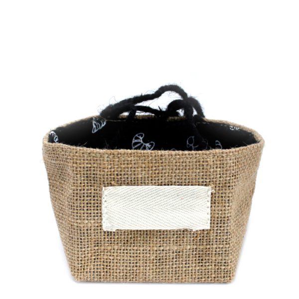 Natural Jute Cotton Gift Bag - Black Lining - Small - Image 2