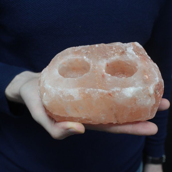 Natural Salt Candle Holder - 2 holes - Image 2
