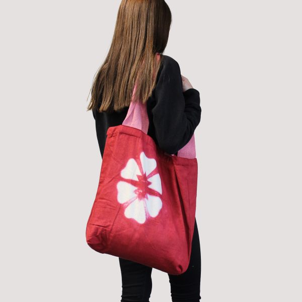 Natural Tie-Dye Cotton Bag (8oz) - Grey Blocks - Natural Handle - Image 5