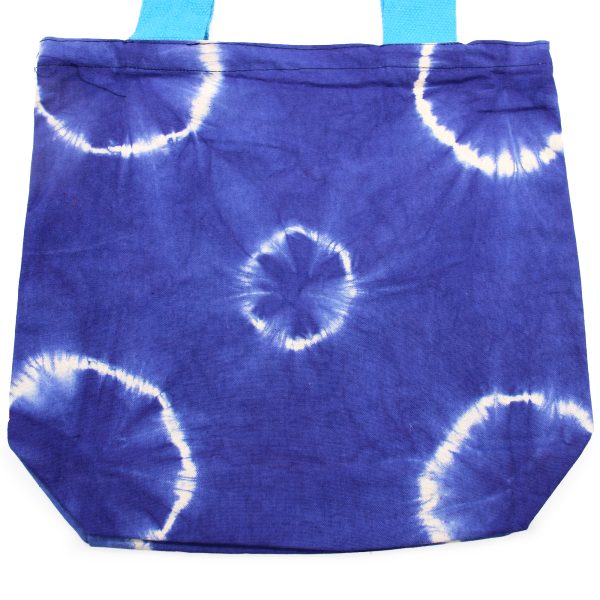 Natural Tie-Dye Cotton Bag (8oz) - Blue Rings - Blue Handle - Image 3