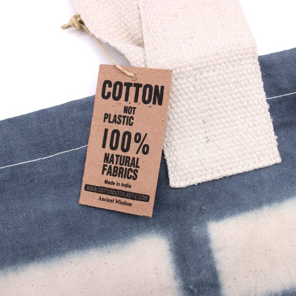 Natural Tie-Dye Cotton Bag (8oz) - Grey Blocks - Natural Handle - Image 3