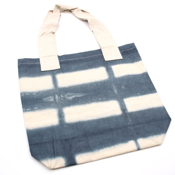 Natural Tie-Dye Cotton Bag (8oz) - Grey Blocks - Natural Handle - Image 2