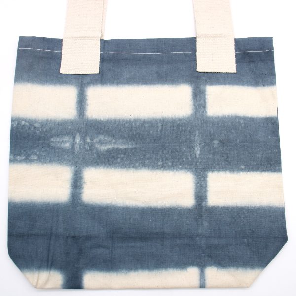 Natural Tie-Dye Cotton Bag (8oz) - Grey Blocks - Natural Handle - Image 4