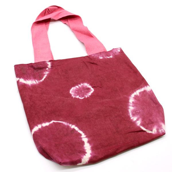 Natural Tie-Dye Cotton Bag (8oz) - Maroon Rings - Pink Handle - Image 4