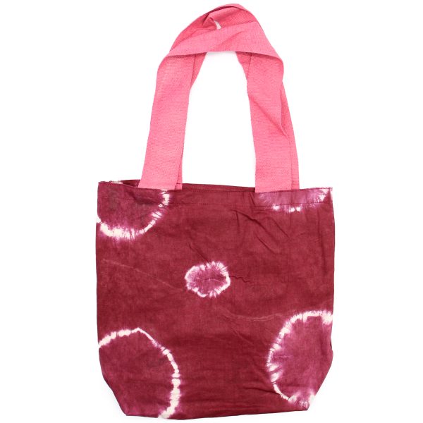 Natural Tie-Dye Cotton Bag (8oz) - Maroon Rings - Pink Handle